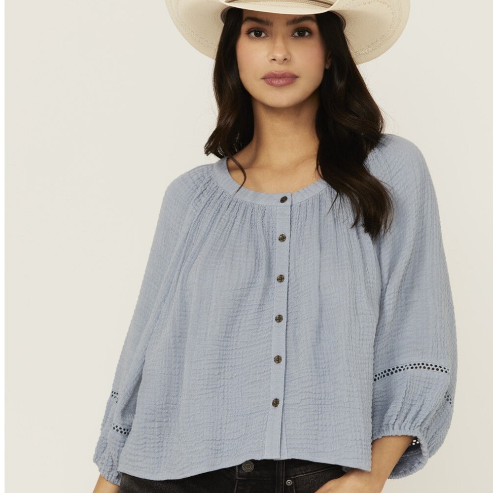 Women's Blue Button-Up Top